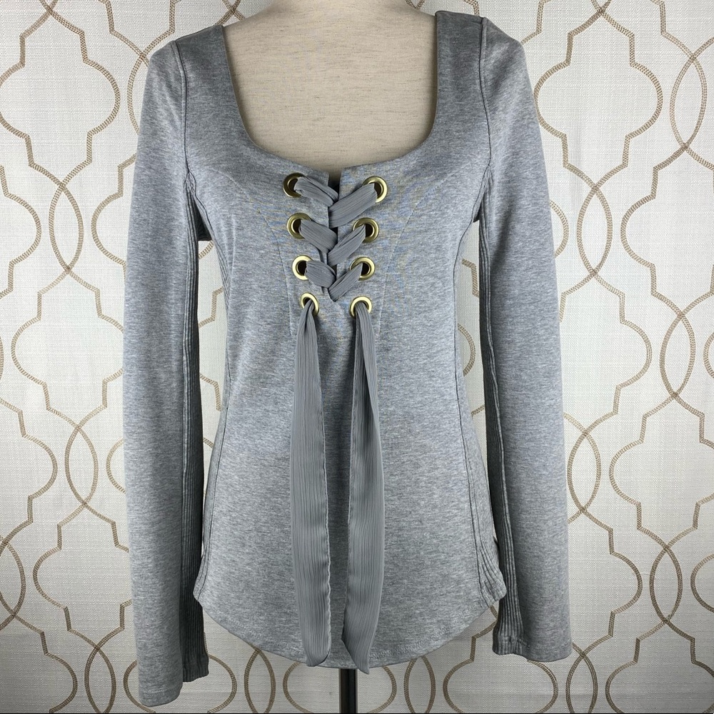 FREE PEOPLE KNIT LONG SLEEVE TOP LACE UP FRONT M - Picture 11 of 15